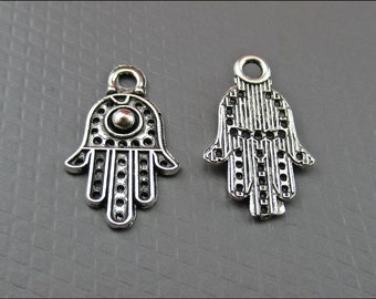10x chain pendants hand of Fatima lucky charm talisman silver-colored medium-sized - A40