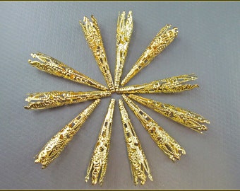 12 oder 25 x lange edle vergoldete Perlkappen 4 cm - P60