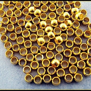 100 x Gold Plated Crimps Beads 3mm QP17 image 3