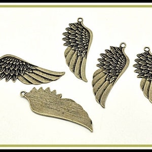 2 x Angel Wing Charm Pendant bronze antique A4 image 3