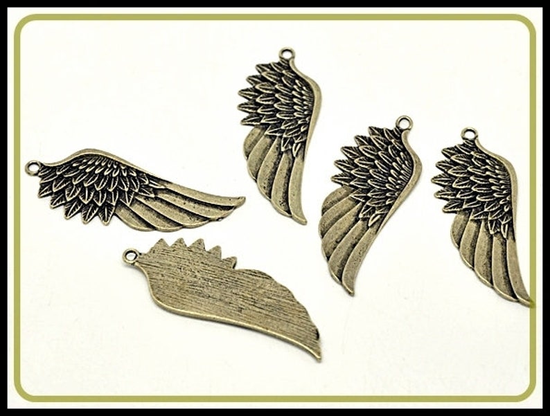 2 x Angel Wing Charm Pendant bronze antique A4 image 3