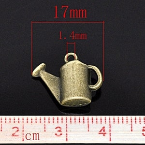 6 x Watering Can 3D Charm Pendant bronze image 3