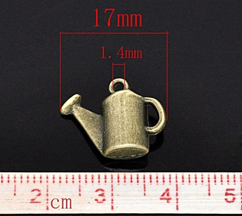 6 x Watering Can 3D Charm Pendant bronze image 3