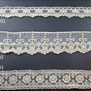 Merletto a tombolo ecrù crema beige, varie larghezze in 100% cotone, venduto al metro SP01, SP02, SP03