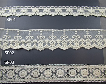 Bobbin lace ecru cream beige, different widths made of 100% cotton by the meter SP01, SP02, SP03