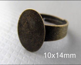 10 x Anneau ovale de bronze Blanc 10 x 14 mm, Réglable - RZ33