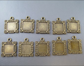 10x Pendentif à chaîne bronze avec bordure décorative carré à coller avec 12x12mm - A55