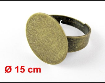 10 x Bronze Ring Rohling mit runder Klebeplatte randlos, verstellbar - RZ26