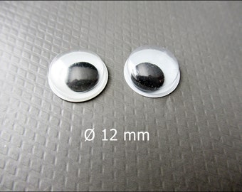 20x Movable round eyes to stick on for plush toys, cards, scapbooking Ø 12 mm