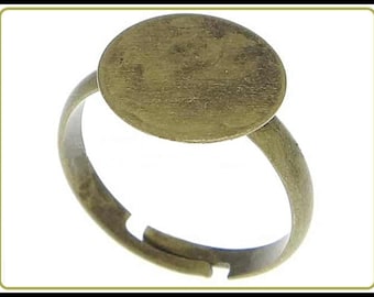 10 x Bronze Ring mit 12 mm großer Klebeplatte, randlos, verstellbar RZ23
