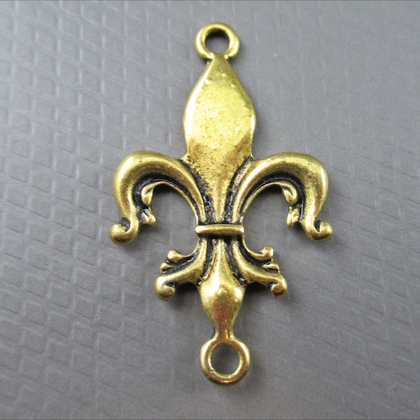 10x Large Golden Connector French Lily Fleur de Lys -AntikFinish - VB15