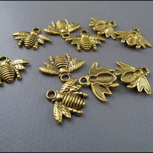 10 x Petite abeille de 2 cm, abeilles antiques dorées A39 image 2
