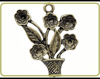 6 x Flower pot Charm Pendant bronze