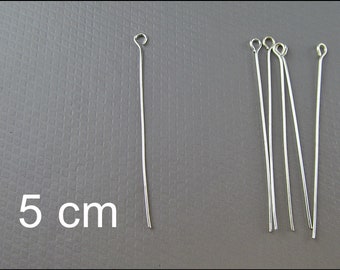 40 or 100 x Eye Pins 50 mm silver plated  (2") - S18