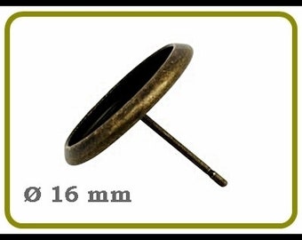 10x Ohrstecker Rohling für Ø16 mm rnd bronze OS104