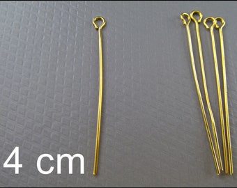 40 or 100 x Eye Pins 40 mm gold plated - S35