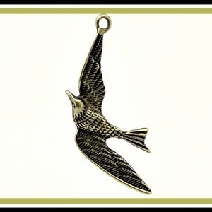 6 x Swallow Bird Charm Pendant bronze antique A4 image 1