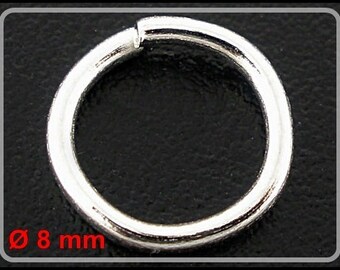 50x, 100x or 200x Silver-plated open jump rings Ø 8 mm and 1.5 mm thick - R306B