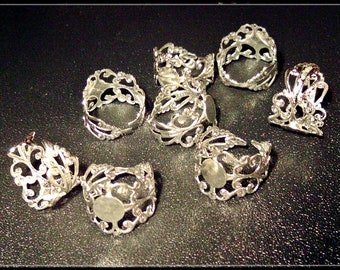 10 x Gothic Ring mit runder Klebeplatte hellsilbern filigran Ringrohling - RZ12