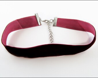 Velvet ribbon 2 cm bordeaux silver closure SB-05