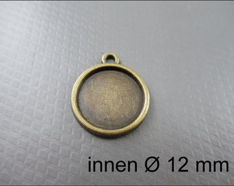 10x pendants circle plate, carrier for cabochons with Ø 12mm round, bronze-colored - A51