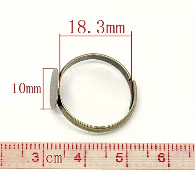 10x Ring Base Bronze adjustable with blank Glue-on image 3