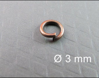 50x, 100x or 200x Open Copper Color Jump Rings Ø 3 mm R601