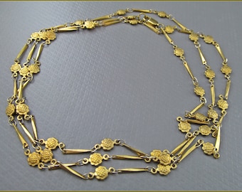 Romantic jewelry necklace with floral parts bronze gold 80 cm HK16