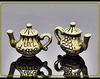 6 x Teapot 3D Charm Pendant bronze antique