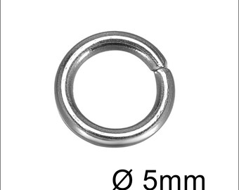 50x, 100x or 200x Open Silver-Coloured Jump Rings – 5 mm Diameter – Stainless Steel (Dark Silver)