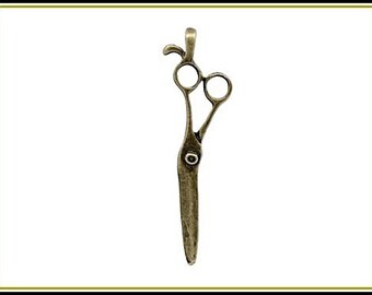 10 x scissors pendant antique bronze - C31