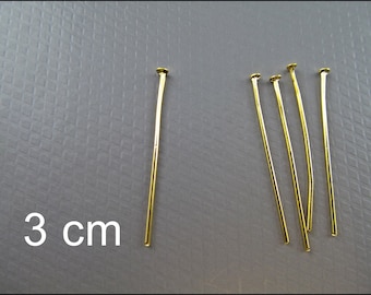 40 or 100 x Head Pins 30mm gold plated (1-1/8") - S28