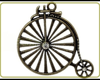 4 x high wheel bronze antique pendant with rhinestone C22
