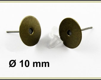 10x, 20x oder 50x bronze Ohrstecker, 10 mm Klebeplatte - OS34