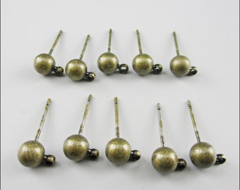 10x ear studs antique bronze ball 3 mm with eyelet, pin made of 304 stainless steel