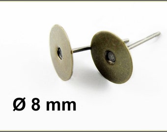 10, 20 oder 50 x Bronze Ohrstecker mit Silikonstopper, 8 mm Klebeplatte OS-33