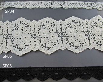 Bobbin lace ecru cream, light beige, black, different widths, 100% cotton, sold by the meter SP04, SP05, SP06