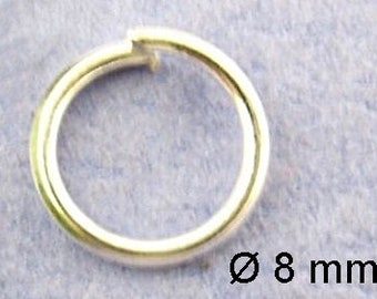 50x, 100x or 200x Silver-plated open jump rings Ø 8 mm and 0.7 mm thick - R306A