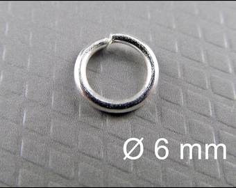 50, 100 or 200 Silver plated jump rings Ø 6 mm open light silver R304