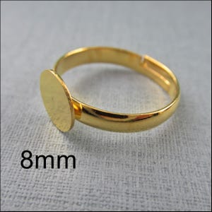 10 x Adjustable Brass Ring Blanks - Perfect for DIY Jewelry! 8mm Adhesive Plate - RZ25