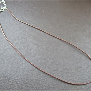 Dark brown artificial leather strap with silver-colored clasp 46 cm plus 5 cm extension chain HK-17 image 2