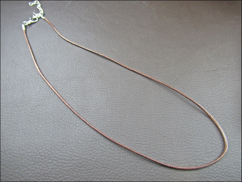 Dark brown artificial leather strap with silver-colored clasp 46 cm plus 5 cm extension chain HK-17 image 2