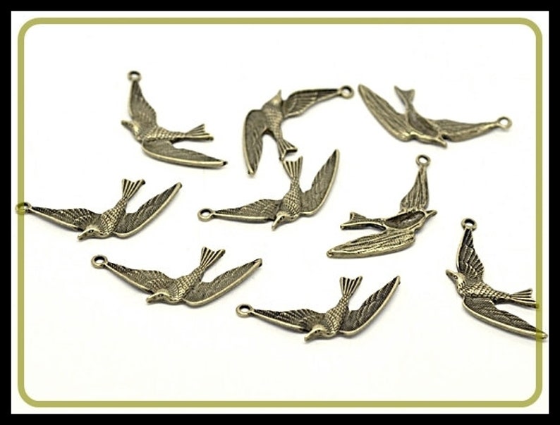 6 x Swallow Bird Charm Pendant bronze antique A4 image 2
