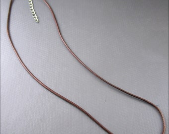 Dark brown artificial leather strap with silver-colored clasp 46 cm plus 5 cm extension chain HK-17