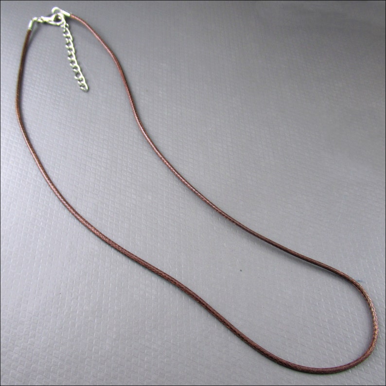 Dark brown artificial leather strap with silver-colored clasp 46 cm plus 5 cm extension chain HK-17 image 1