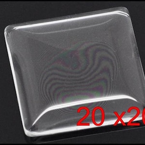 May include: A clear glass square with rounded edges, measuring 20 inches by 20 inches. The glass has a slight ripple effect.