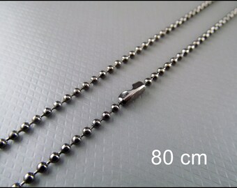 1 x  Finished Ball Chain (2mm) black 80 cm HK10