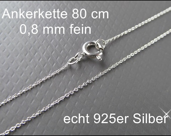 Very fine 925 silver anchor chain 80cm  31"  0.8mm thin HK925-03