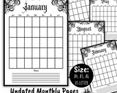 Monthly Calendar Medieval Planner Printable Download Pages 12 Month Calendar Yearly Tracker Undated Planner Journal Sunday & Monday Start