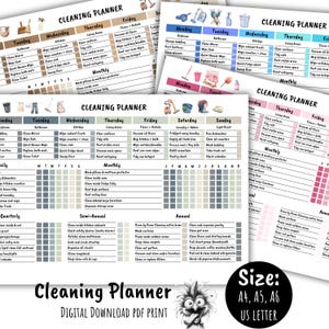 Cleaning Chore Planner Printable Download Organized Planner ADHD Daily Weekly Monthly Cleaning Schedule Minimalistic Simple Productivity